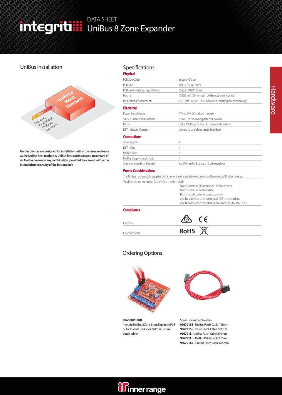 Integriti UniBus 8 Zone Expander PCB & Kit, 220mm Interface Lead 1