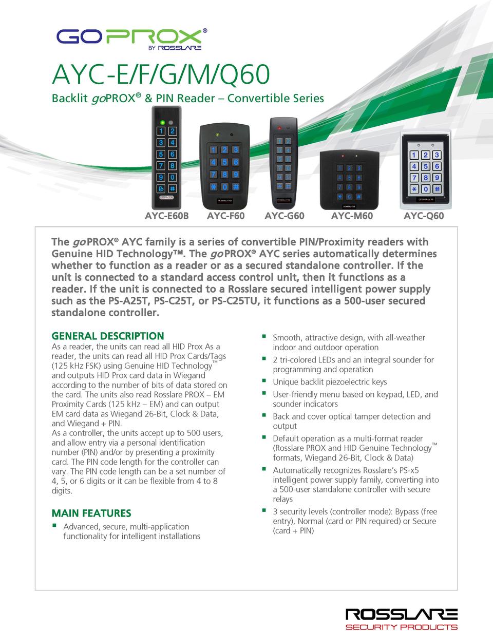 Rosslare AYC-Q60 goProx 3x4 PIN Keypad, HID Prox, Wiegand, Backlit, Vandal, IP65 0