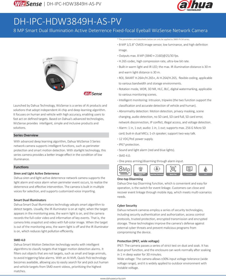Dahua 8MP 4k TiOC SMD4.0 Active Deterrence IP Turret Camera 2.8mm Lens, Built-in Mic Speaker 0