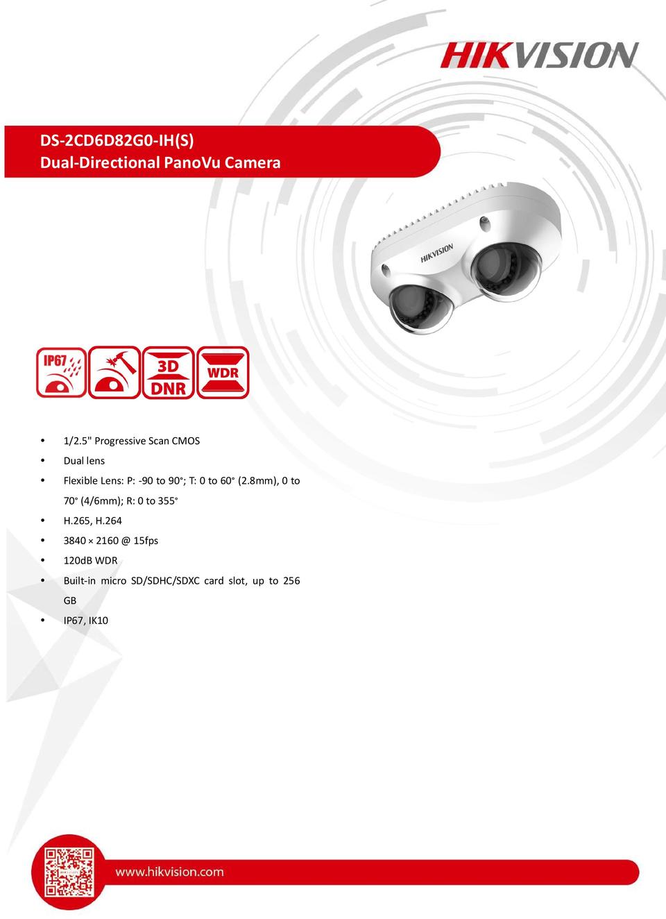Hikvision DS-2CD6D82G0-IHS 4K Dual 8MP Panovu Camera 2.8mm Lens 0