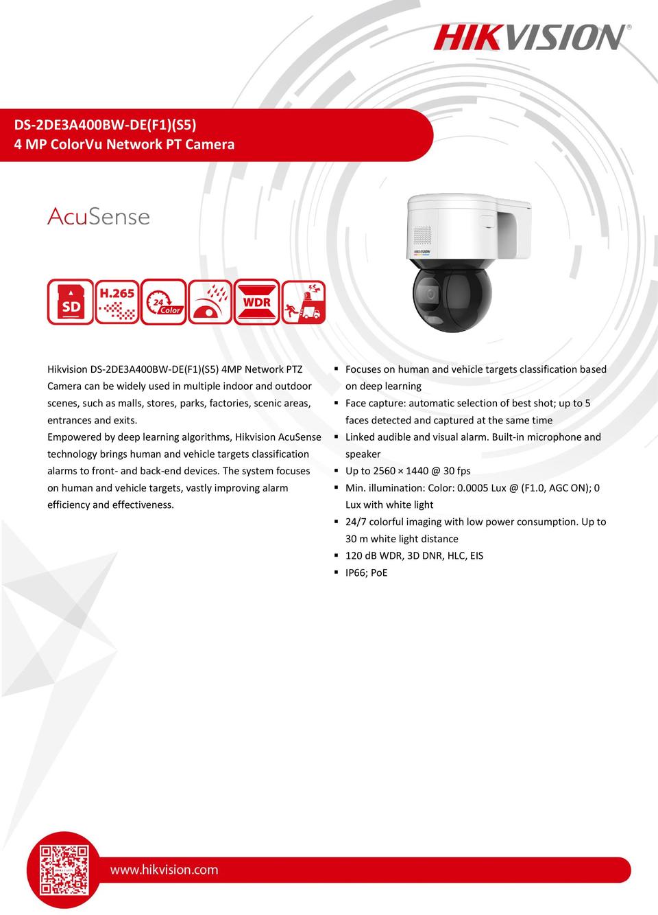 Hikvision DS-2DE3A400BW-DE 4MP ColorVu Network Pan Tilt Camera 4.0mm Lens 0