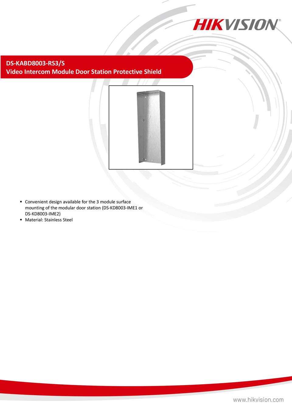 Hikvision DS-KABD8003-RS3/S Stainless Steel Protective Sheild 0