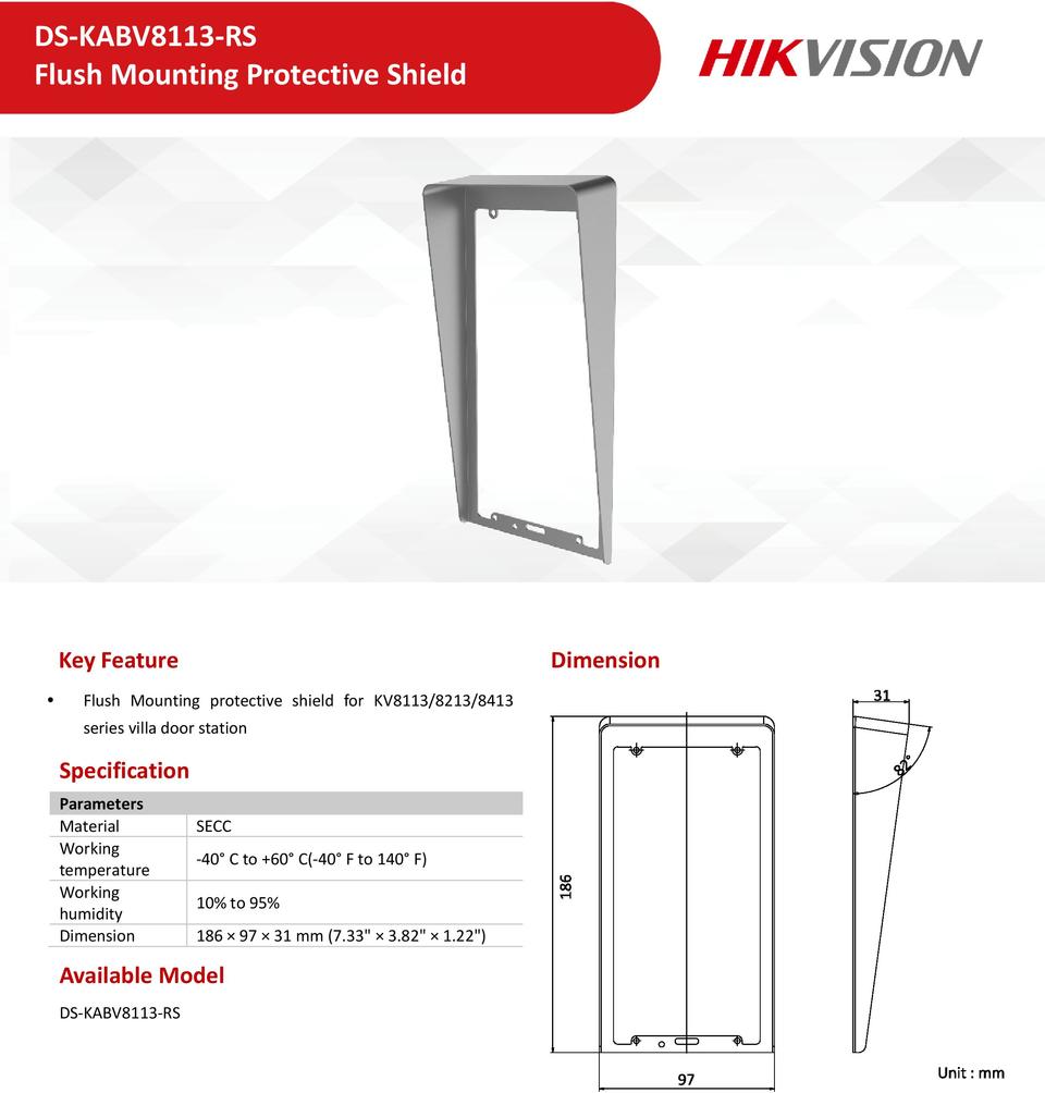 Hikvision DS-KABV8113-FS Flush Mount Protective Sheild 0