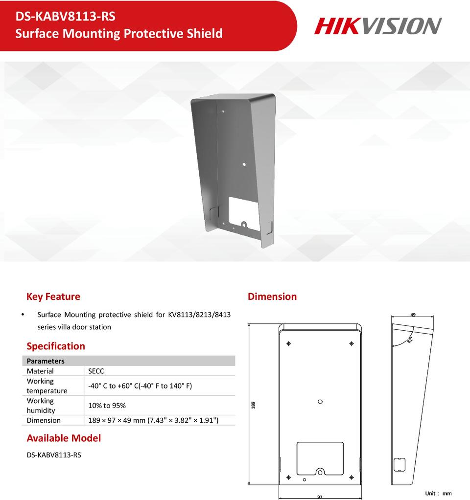 Hikvision DS-KABV8113-RS Surface Mount Protective Sheild 0