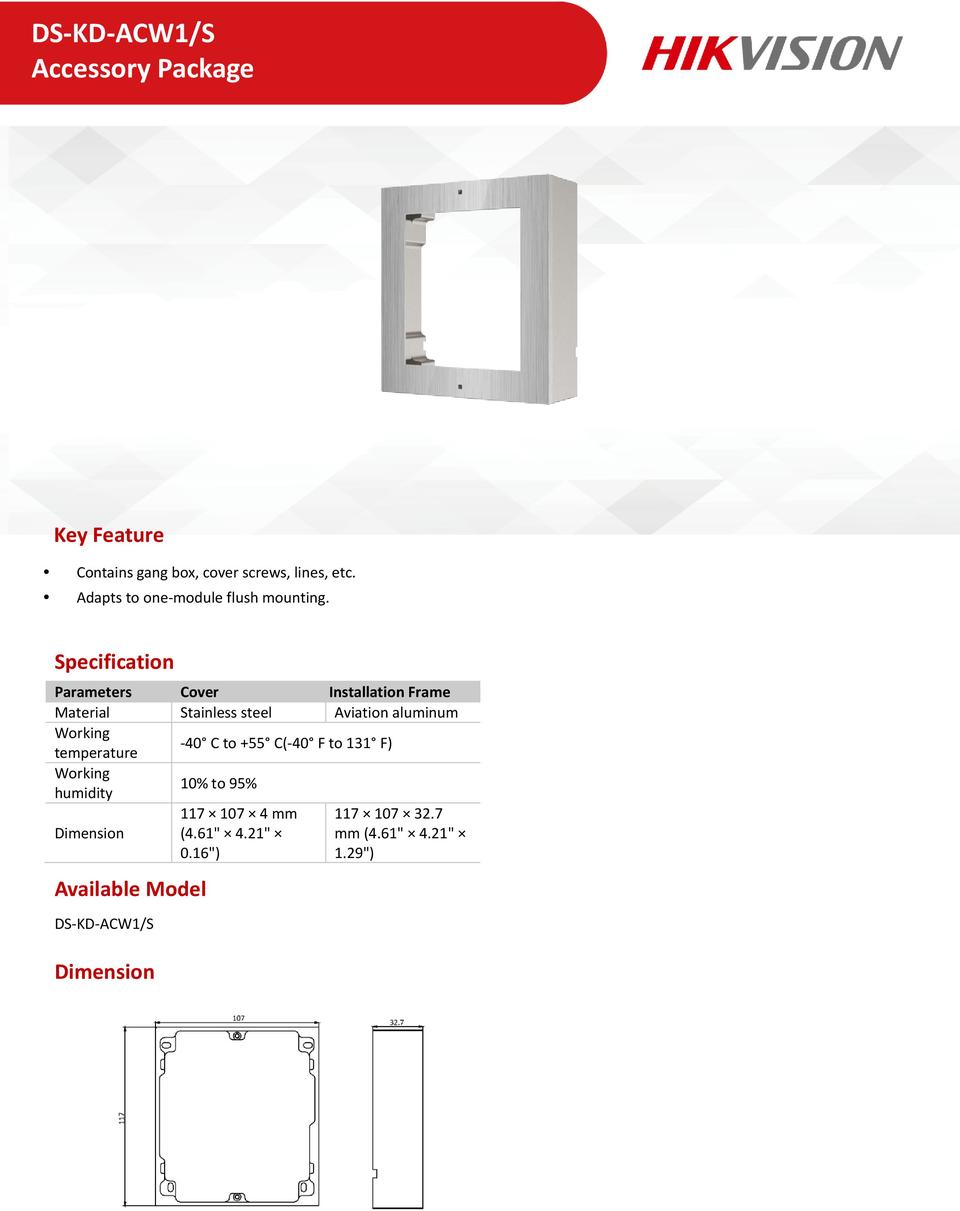 Hikvision DS-KD-ACW1/S 2nd Gen Stainless Steel Door Station Surface Mount Gang Box 0