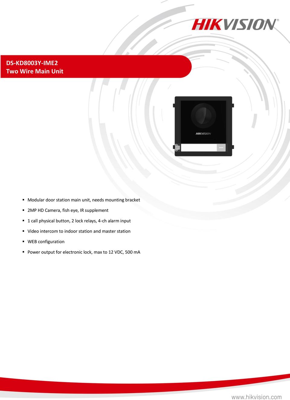 Hikvision DS-KD8003Y-IME2 2 Wire Intercom Door Station - Req Surface or Flush Mount Bracket 0