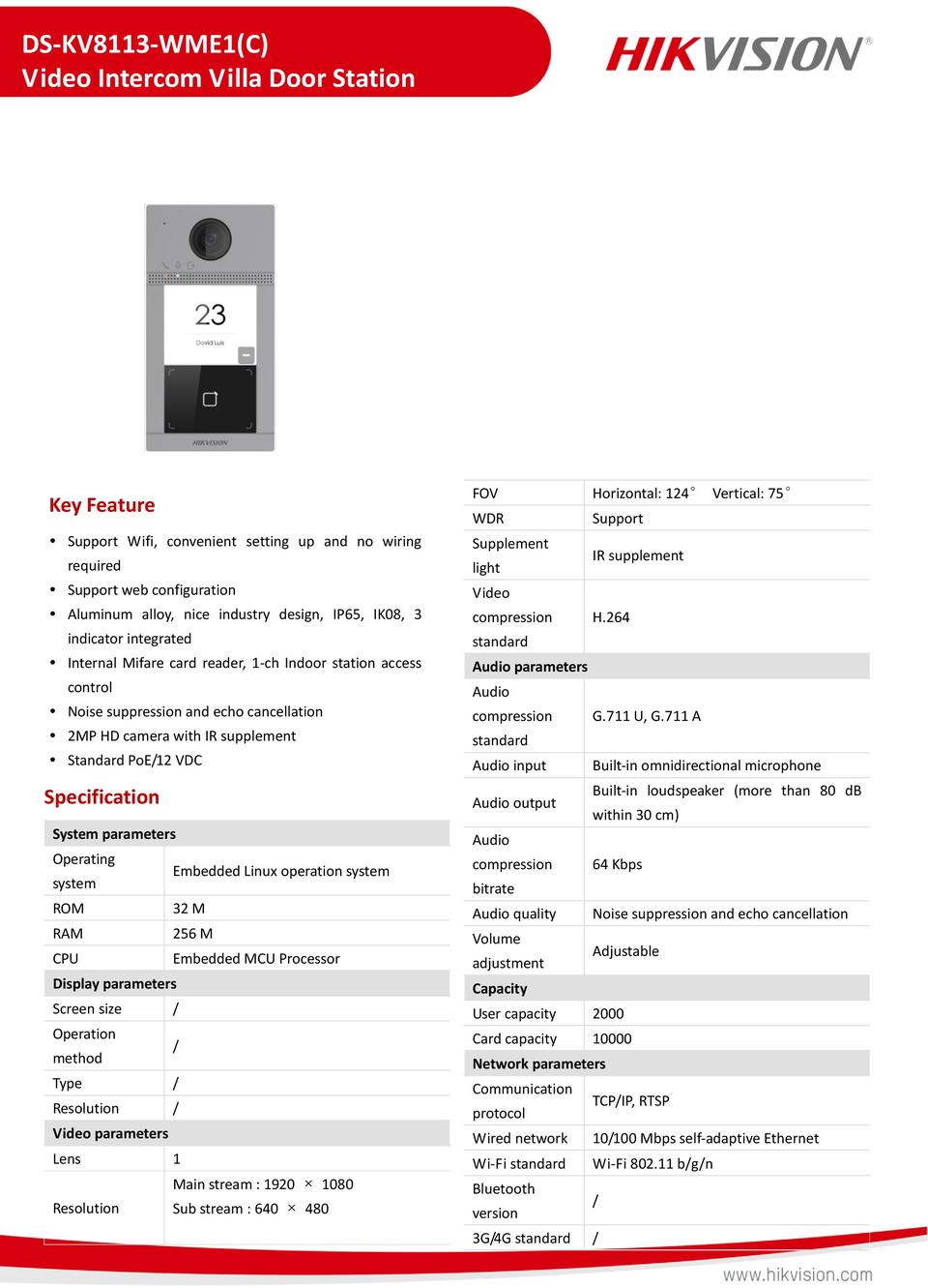 Hikvision DS-KV8113-WME1 1 Button Metal Villa Door Station Surface Mount 0