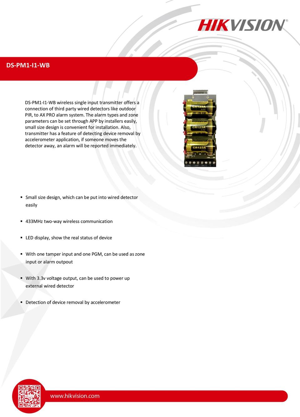 Hikvision DS-PM1-I1-WB Ax Pro Wireless Single Input Transmitter 0