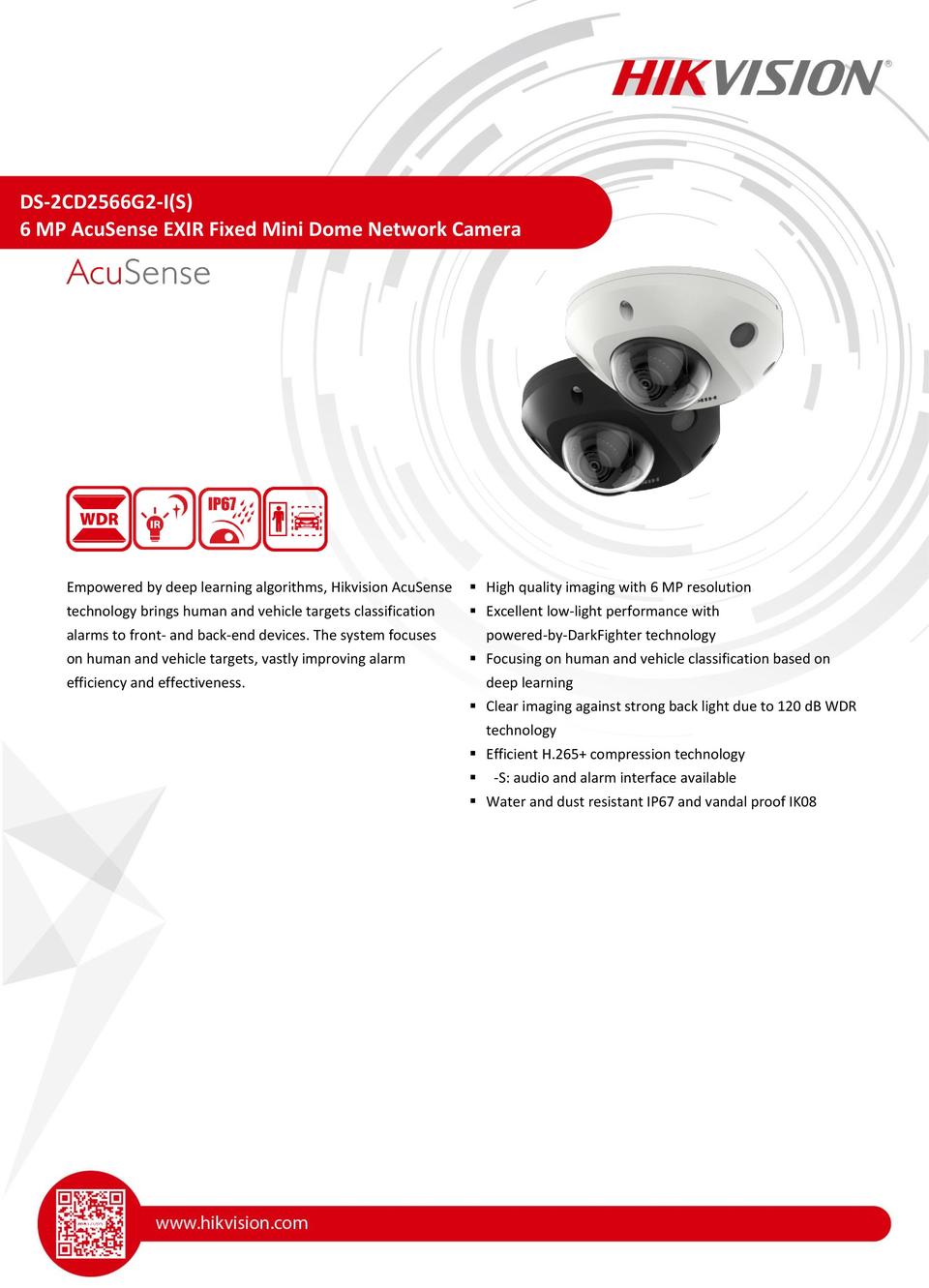 Hikvision DS-2CD2566G2-IS 6MP IP Acusense Outdoor Mini Dome / Mic with 2.8 Fixed Lens 0