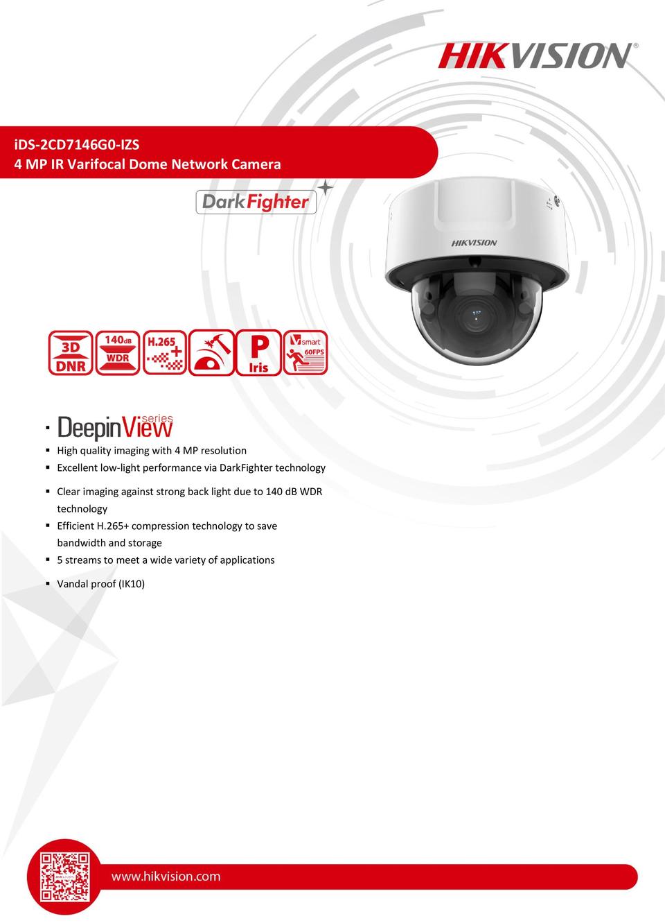 Hikvision iDS-2CD7146G0-IZS 4MP DeepinView Facial Recognition Dome Camera with Motorised Lens 0
