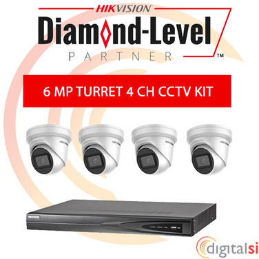 Hikvision 4CH 3TB NVR Kit with 4 x 6 Megapixel 2.8mm Turrets - New Generation Darkfighter