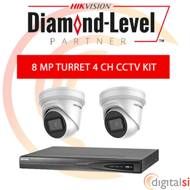 Hikvision 4CH 3TB NVR Kit with 2 x 8 Megapixel 2.8mm Turrets - New Generation Darkfighter