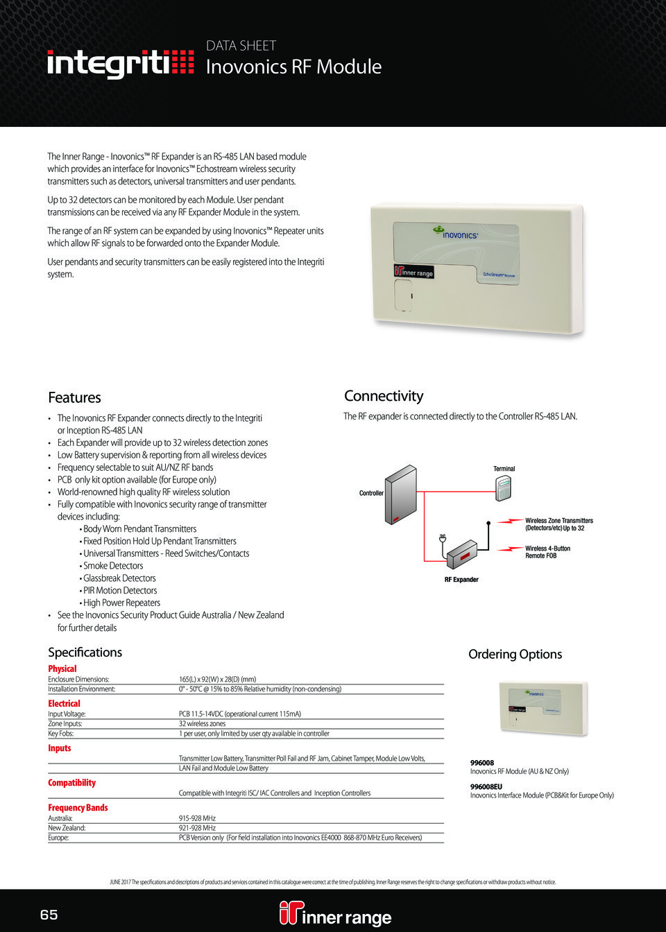 Integriti / Inception - Inovonics RF LAN Module 0