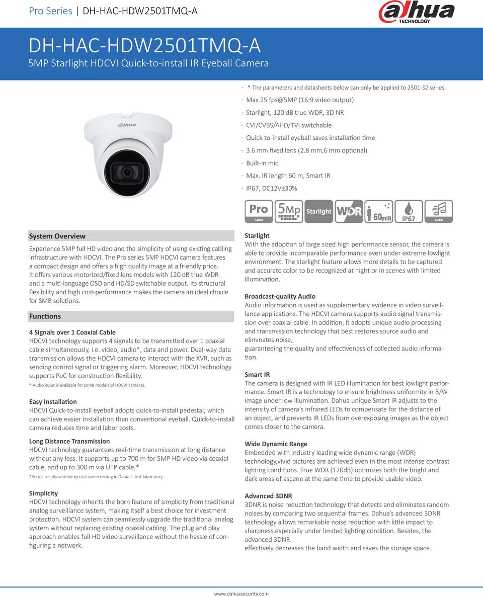 Dahua HAC-HDW2501TMQPA-0280B-S2 5MP Starlight Pro HDCVI Turret 2.8mm Lens (Downgraded to 2MP) 0