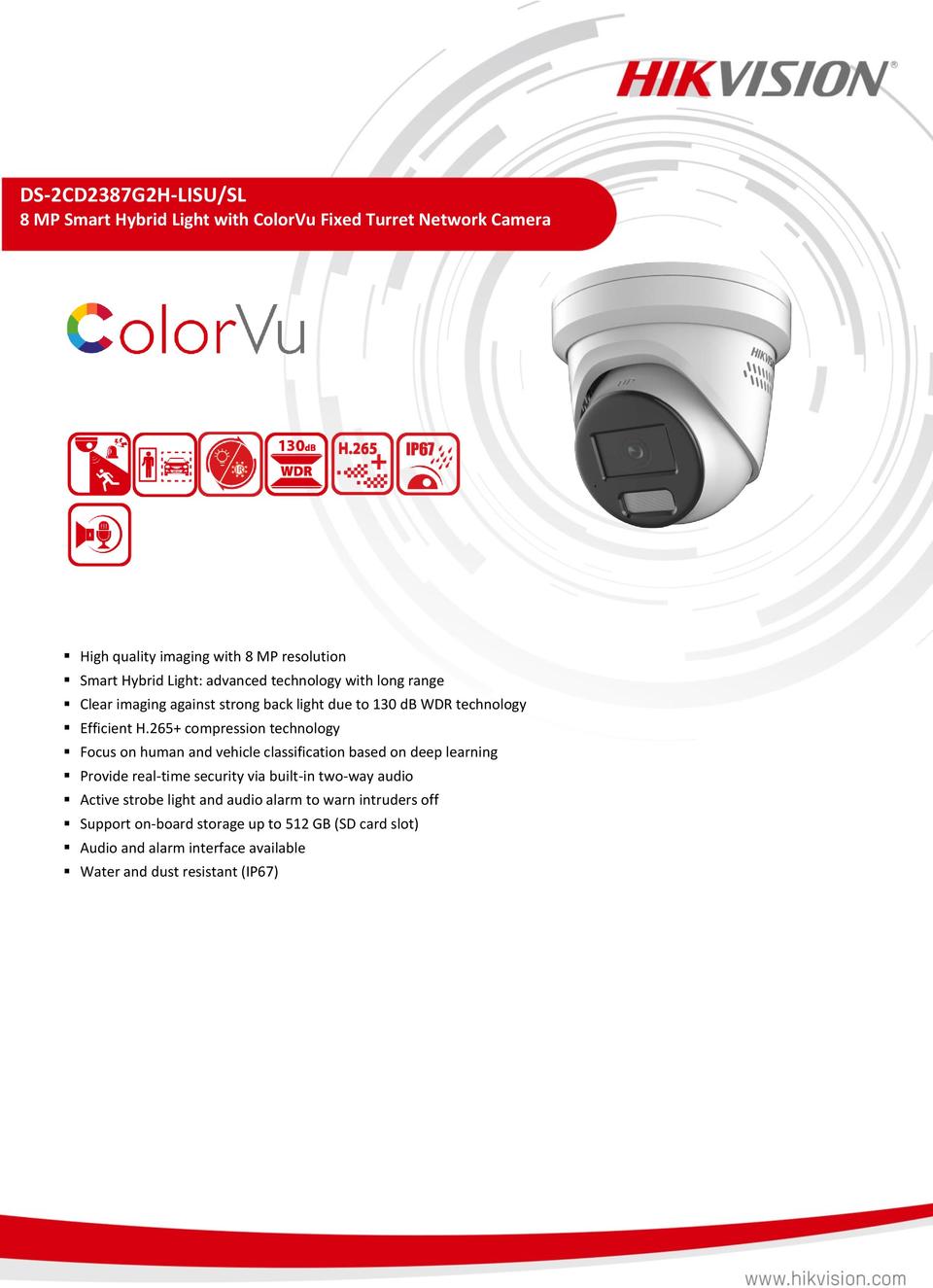Hikvision DS-2CD2387G2H-LISU/SL 8MP Smart Hybrid Light ColorVu Turret, LiveGuard & Two-Way Audio 4.0mm Lens 0