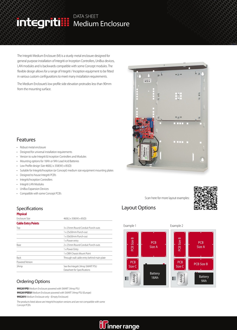 Inner Range Integriti Medium Powered Enclosure with 3 Amp Power Supply 0