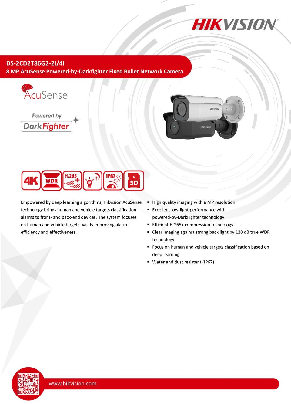 Hikvision DS-2CD2T86G2-2I 8MP Gen2 IP Acusense Outdoor Bullet Camera With 6.0mm Lens 0
