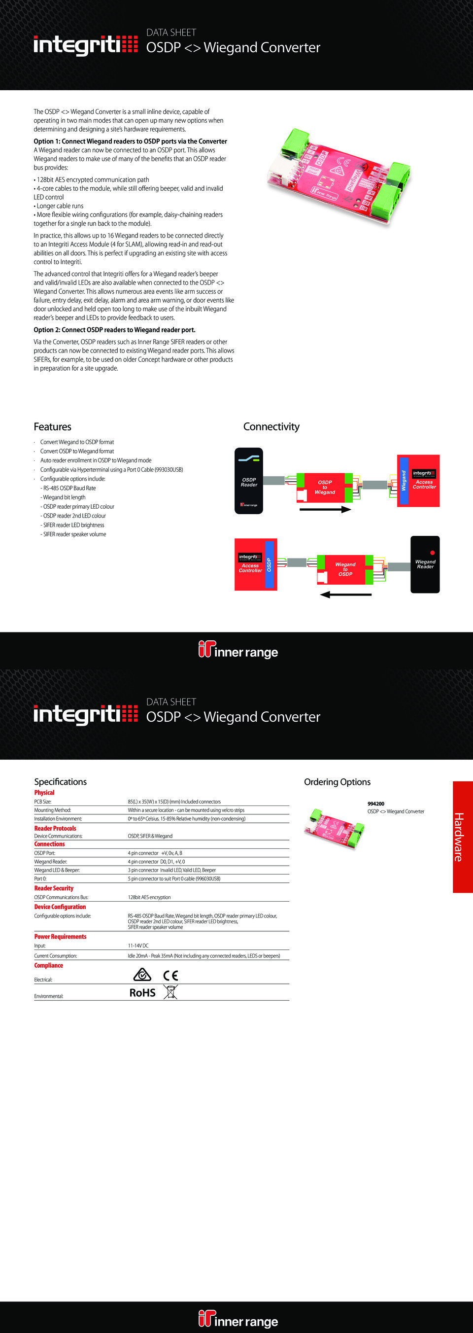 Inner Range OSDP to Wiegand Converter 0