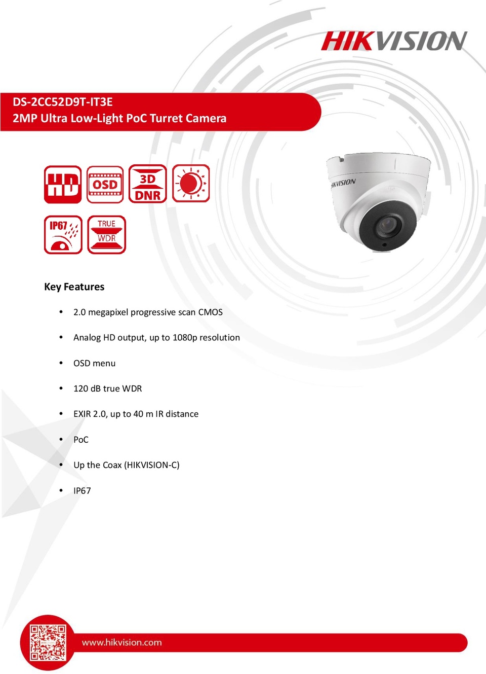 Hikvision DS-2CC52D9T-IT3E HD-TVI 2MP Starlight Turret Camera With 2.8mm Lens 0