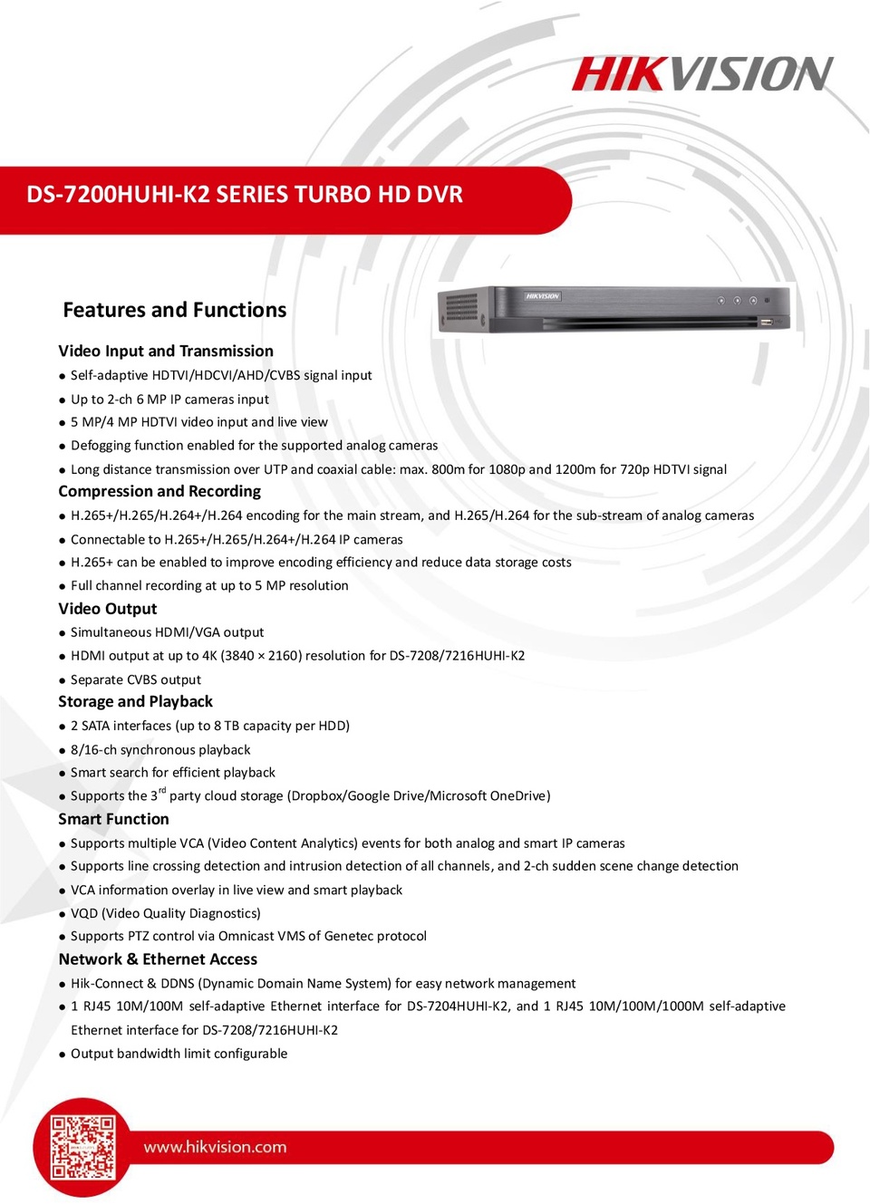 hikvision ds-7216huhi-k2 16ch hd-tvi dvr - includes 3tb hard drive