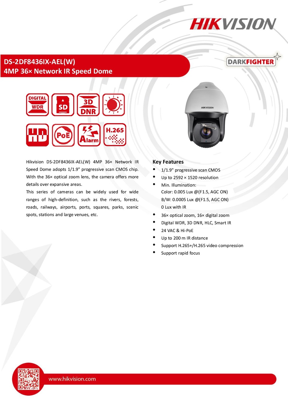 Hikvision DS-2DF8436IX-AELW (With Wiper) 4MP Darkfighter PTZ With 36x Optical Zoom 0