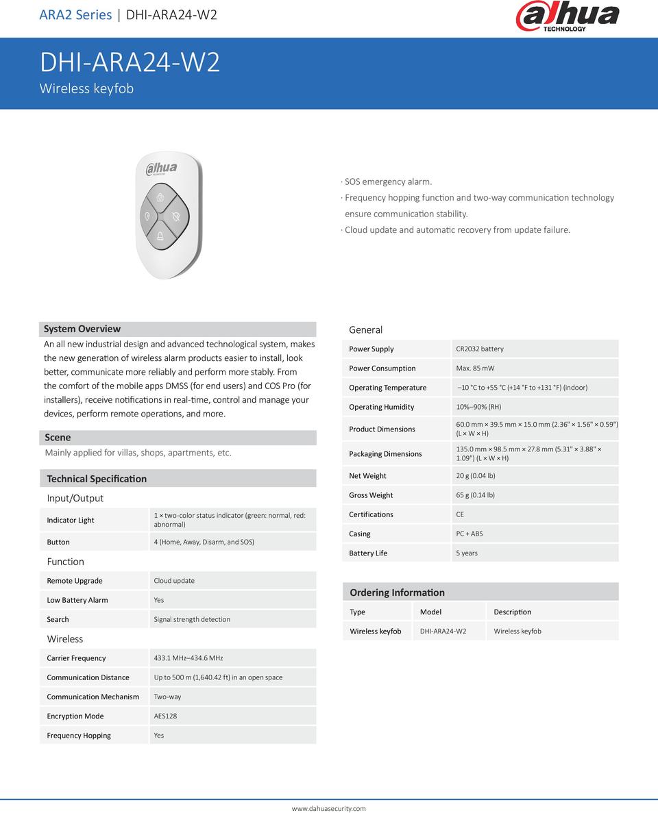 Dahua DHI-ARA24-W2 Wireless Keyfob Remote 0