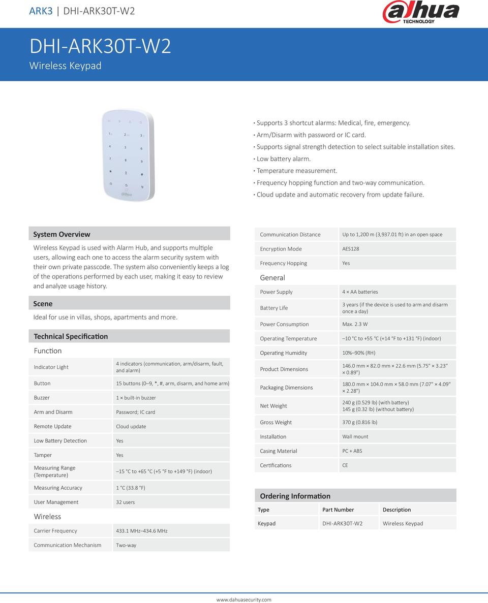 Dahua DHI-ARK30T-W2 Wireless Keypad 0