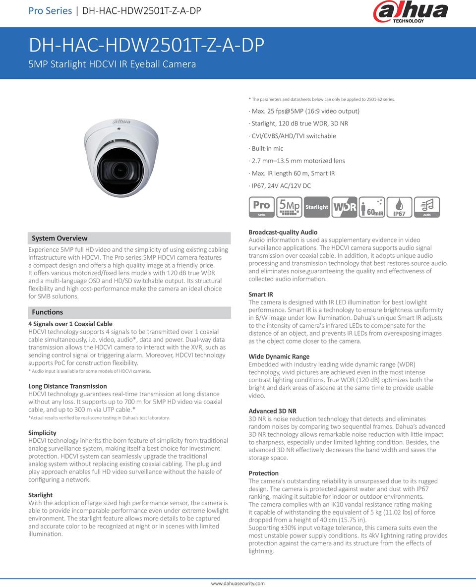 Dahua HAC-HDW2501TP-Z-A-DP-27135-S2 5MP Starlight Pro HDCVI Turret Motorised Lens 0