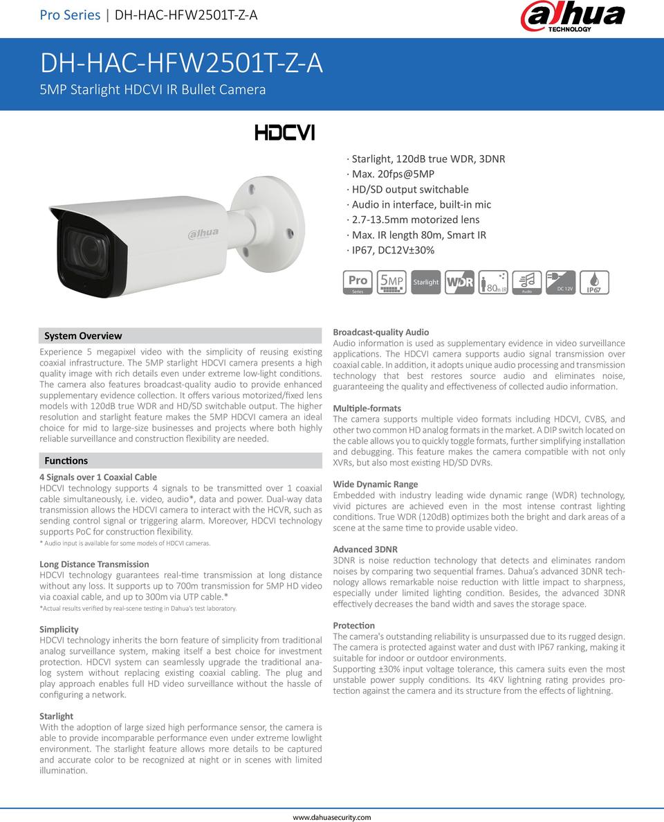 Dahua DH-HAC-HFW2501TP-Z-A-27135 5MP Starlight Pro HDCVI Bullet Motorised Lens 0