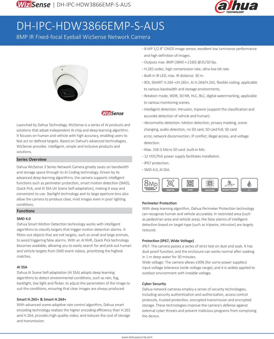 Dahua DH-IPC-HDW3866EMP-S-AUS 8MP WizSense 4k Starlight Turret Camera 2.8mm Lens 0