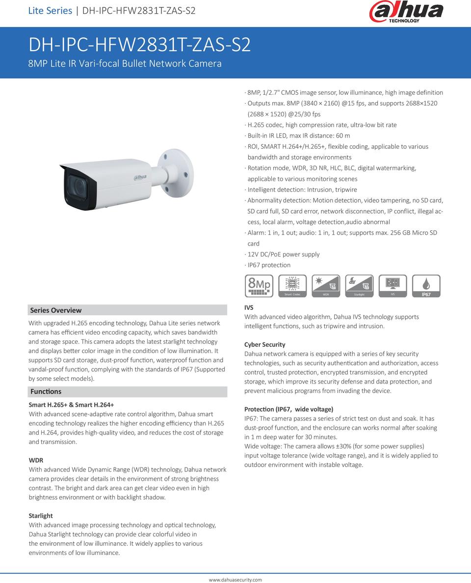 Dahua DH-IPC-HFW2831T-ZAS-S2 8MP 4k Starlight Bullet Camera Motorised Lens 0