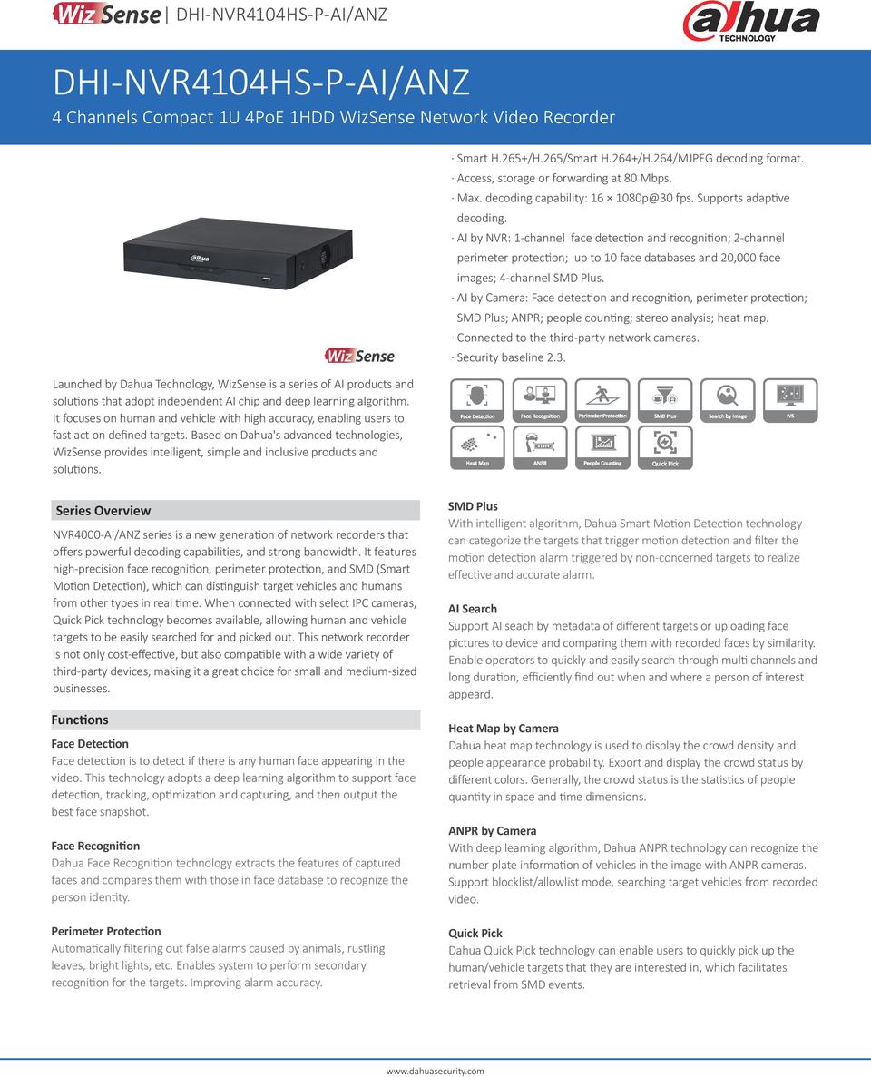 Dahua DHI-NVR4104HS-P-AI/ANZ 4CH AI Series NVR (no HDD) 0