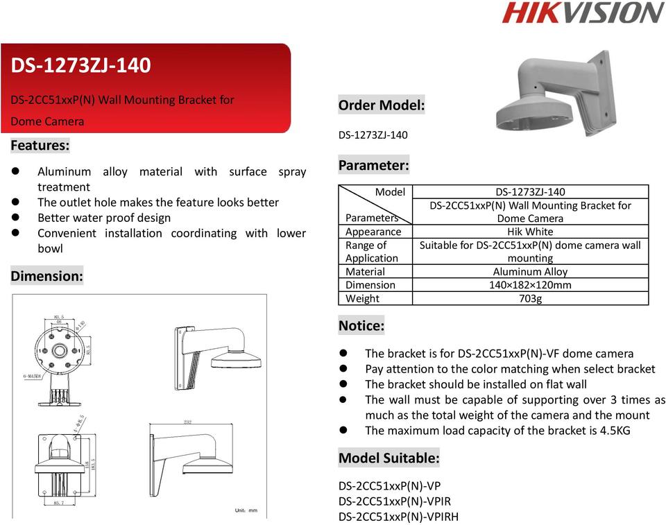 Hikvision DS-1273ZJ-140 Shadow Series Wall Mount Bracket 0