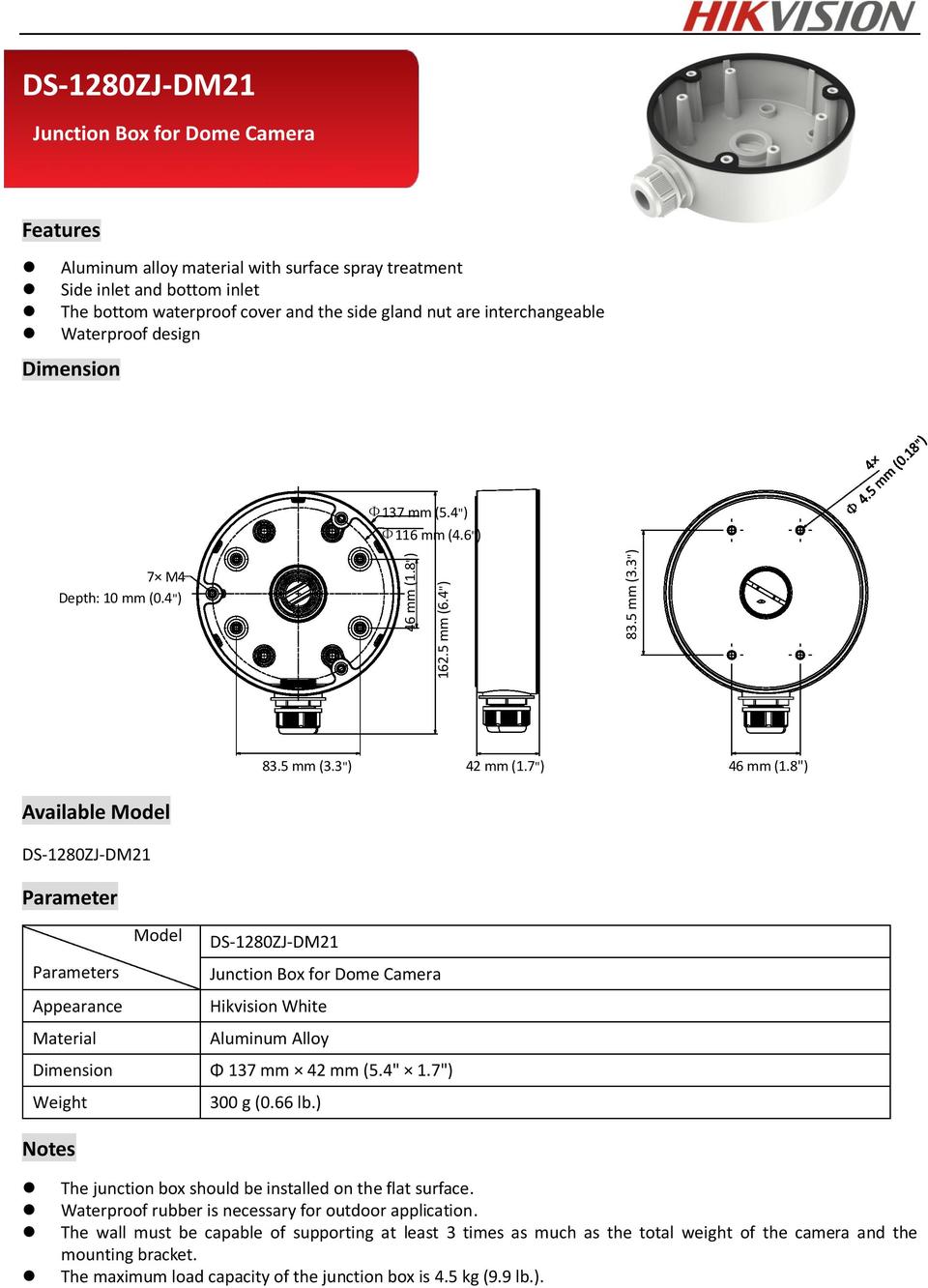 HikVision DS-1280ZJ-DM21 Black Conduit Junction Base Tray 0