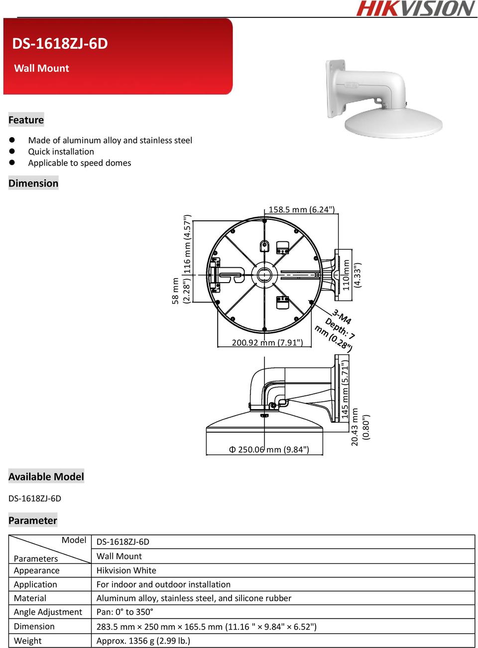 Hikvision DS-1618ZJ-6D Wall Mount Bracket suit Panovu Camera 0