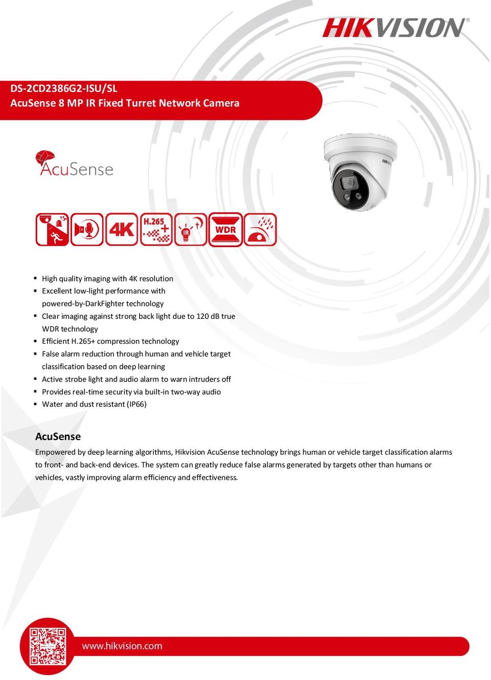 Hikvision DS-2CD2386G2-ISU/SL Gen2 Acusense 8MP Turret Camera with Siren, Strobe & Mic 4.0mm Lens 0