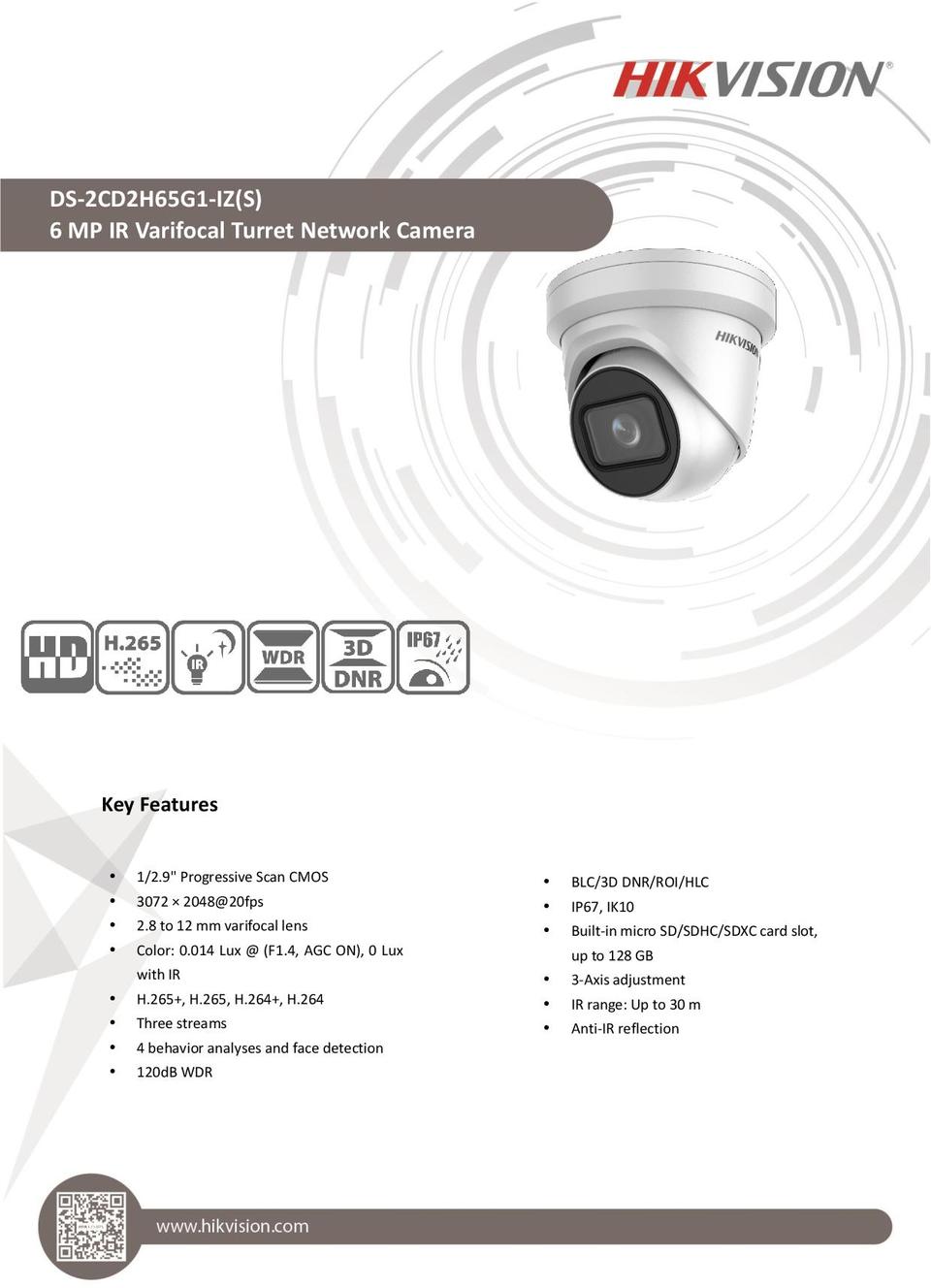 Hikvision DS-2CD2H65G1-IZS 6MP IP Turret Camera With Motorised Lens 0