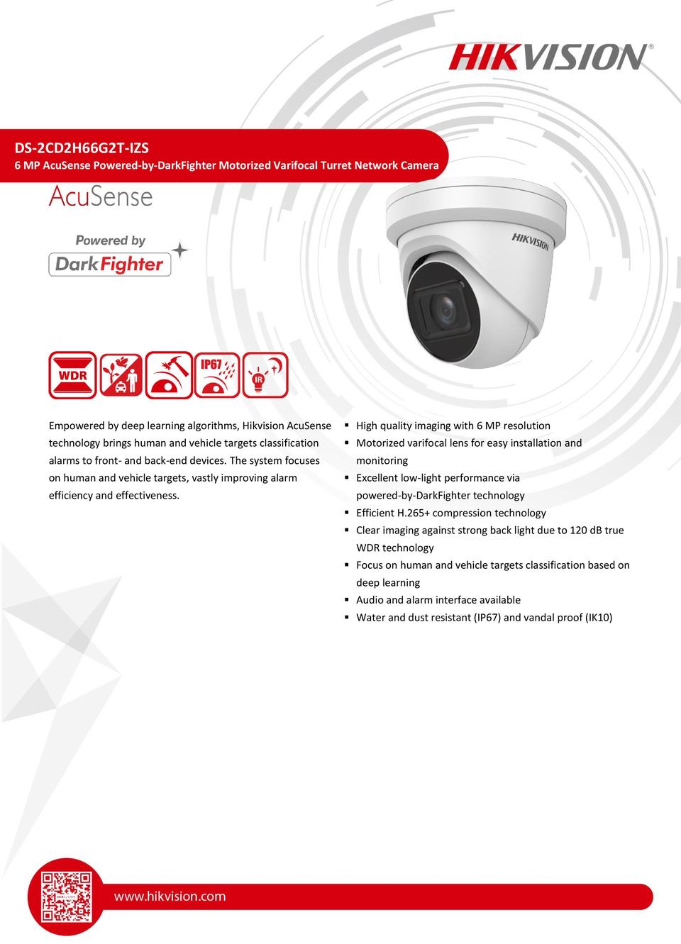 Hikvision DS-2CD2H66G2T-IZS 6MP Gen2 Acusense IP Turret Camera with Motorised Lens 0