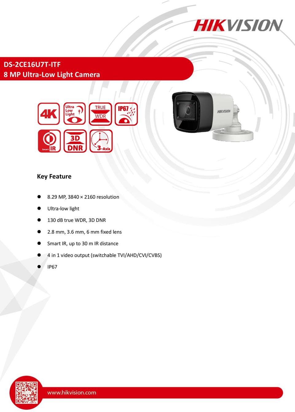 Hikvision DS-2CE16U7T-ITF 4K 8MP HD-TVI Mini Bullet Camera With IR & 2.8mm Lens 0