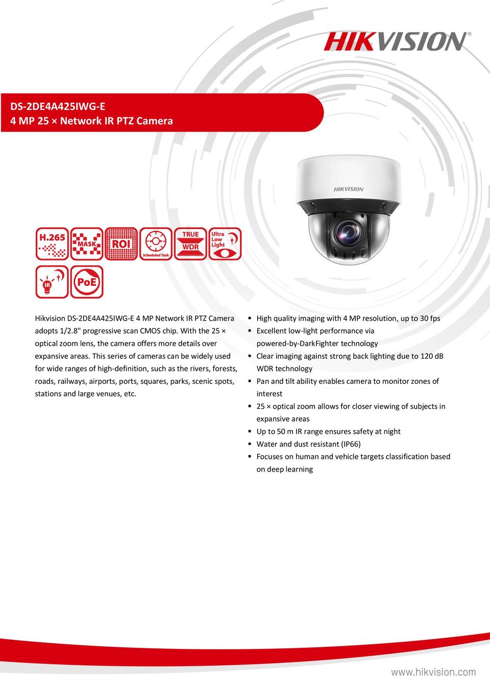 Hikvision DS-2DE4A425IWG-E 4 MP 25x Network IR PTZ Camera with AI Tracking 0