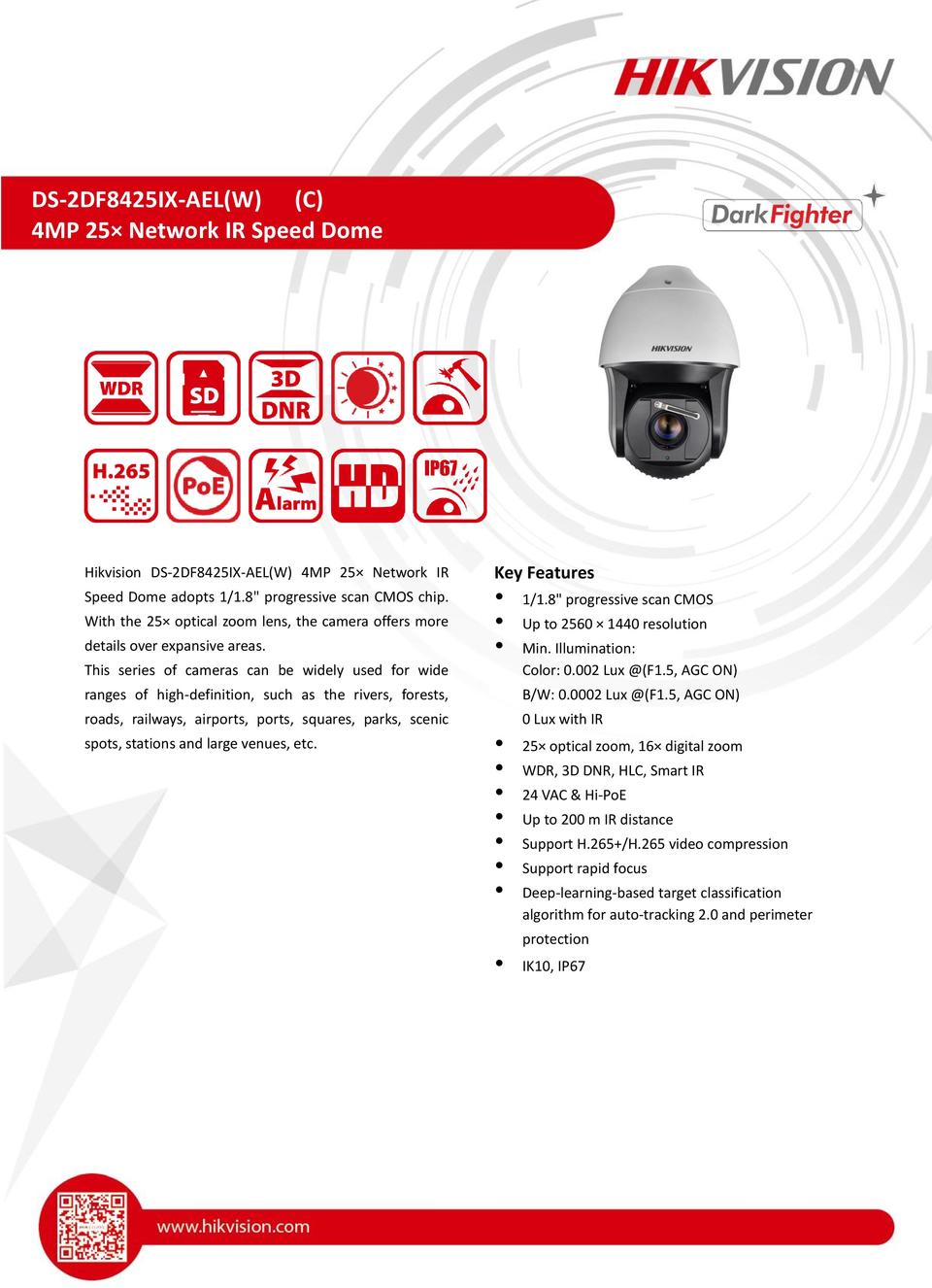 Hikvision DS-2DF8425IX-AEL 4MP Darkfighter PTZ Camera 25x Optical Zoom 0