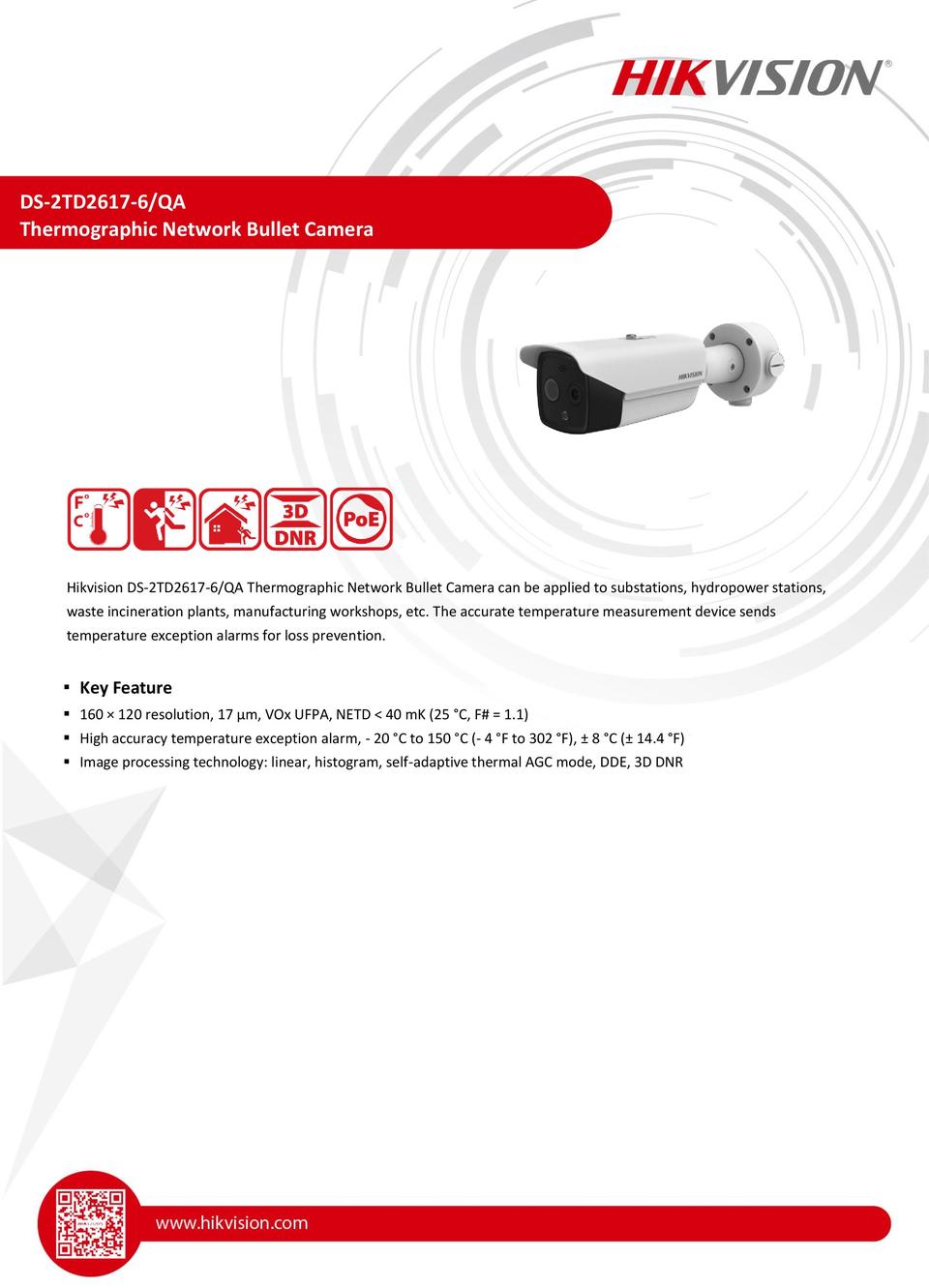 Hikvision DS-2TD2617-6/QA Thermographic Network Bullet Camera 8.0mm Optical Lens 0