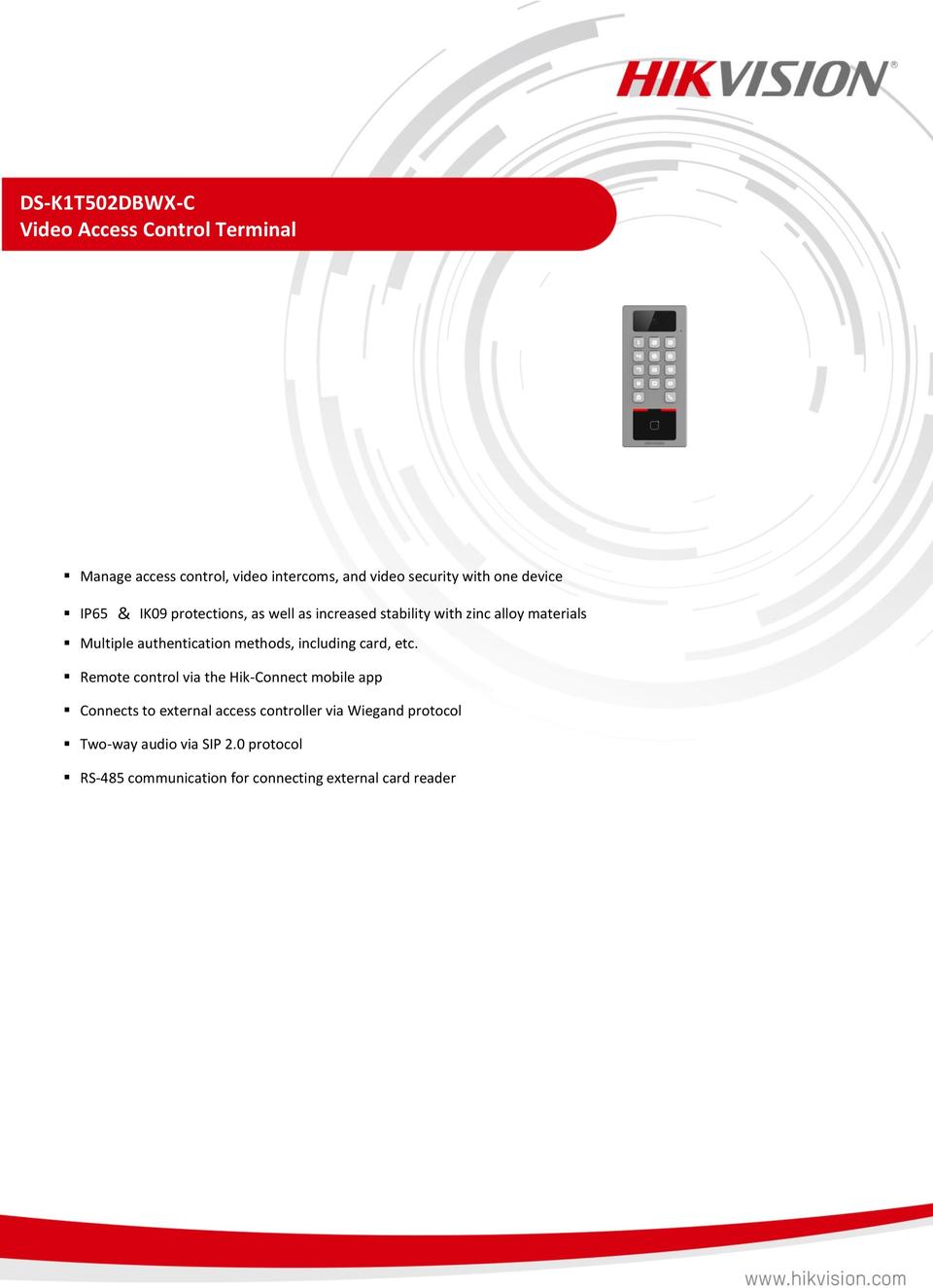 Hikvision DS-K1T502DBWX-C Access Control Terminal with Camera 0