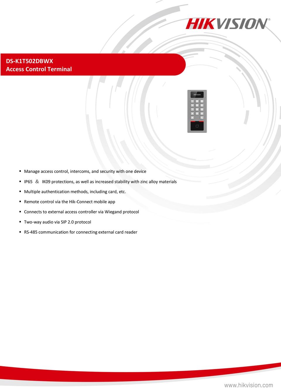 Hikvision DS-K1T502DBWX Access Control Terminal (No Camera) 0