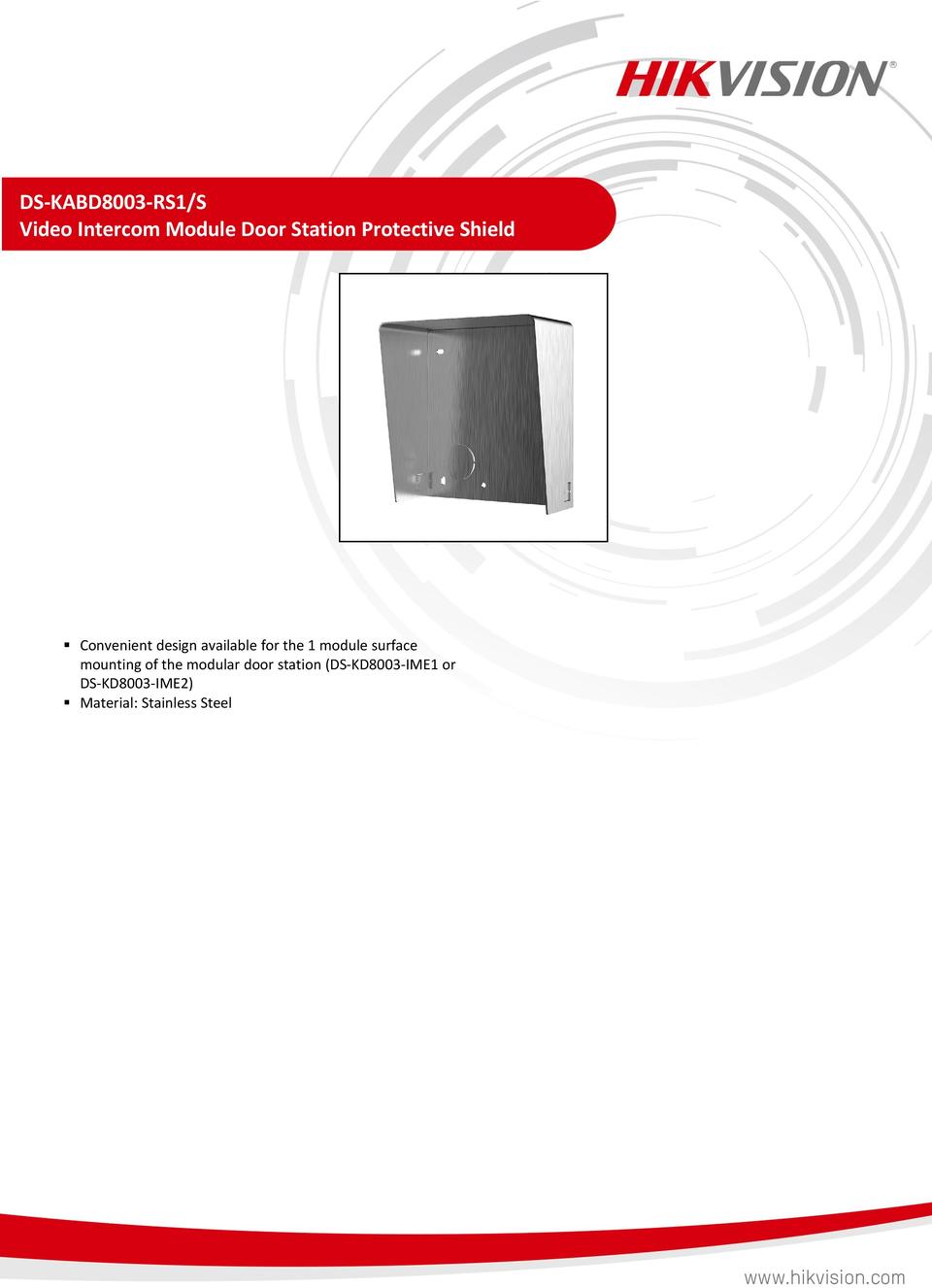 Hikvision DS-KABD8003-RS1/S Stainless Steel Protective Sheild 0