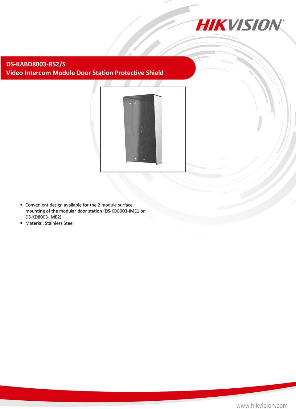 Hikvision DS-KABD8003-RS2/S Stainless Steel Protective Sheild 0