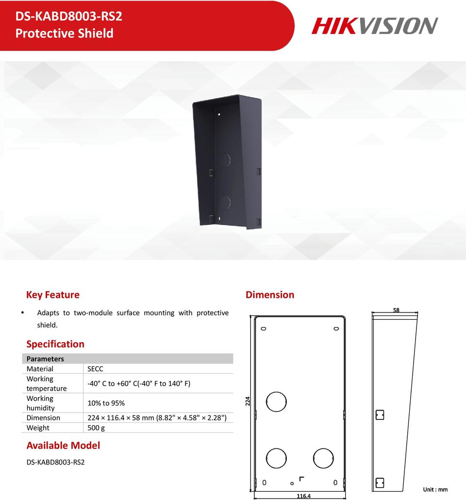 Hikvision DS-KABD8003-RS2 Protective Sheild 0