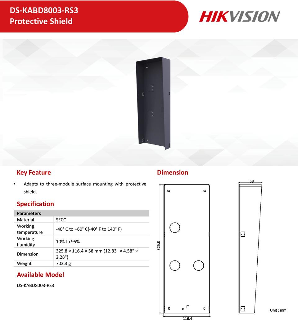 Hikvision DS-KABD8003-RS3 Protective Sheild 0