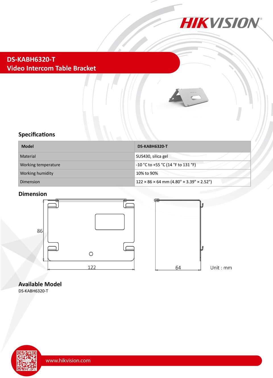 Hikvision DS-KABH6320-T Desk Mount Stand for 2nd Gen Intercom Indoor Station 0