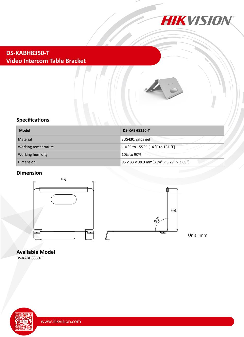 Hikvision DS-KABH8350-T Desk Mount Stand for 2nd Gen Intercom Indoor Station 0